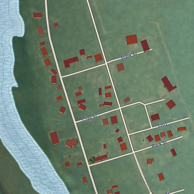 Close-up of the map of Peoria, Oregon print showing street and building detail