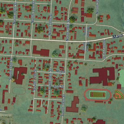 Second close-up of the map of Philomath, Oregon print showing more streets and buildings