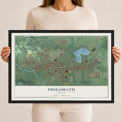 Map of Philomath, Oregon, 12 x 18 inch print in a black wood frame