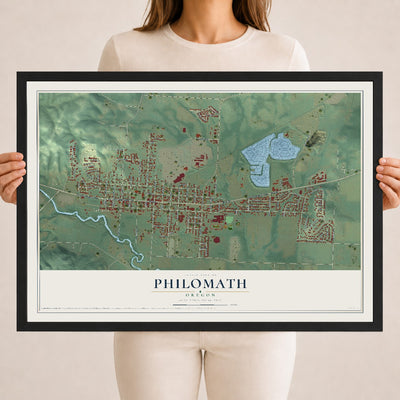 Map of Philomath, Oregon, 18 x 24 inch print in a black wood frame