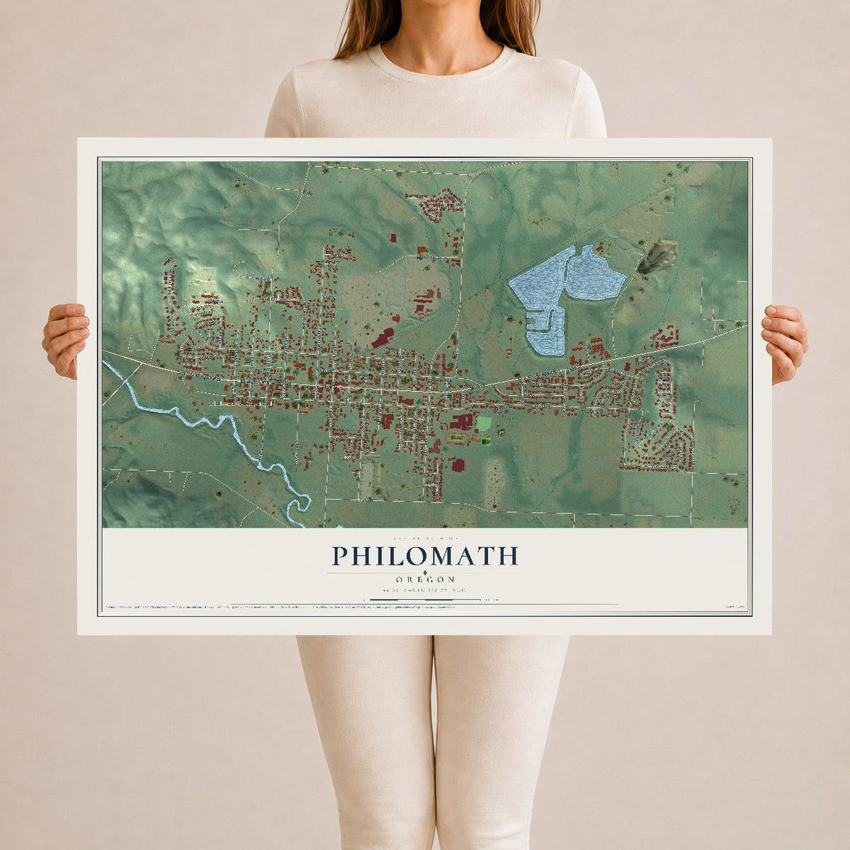Map of Philomath, Oregon, 24 x 36 inch unframed archival matte print