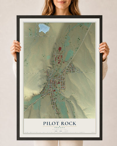 Map of Pilot Rock, Oregon, 24 x 36 inch print in a black wood frame