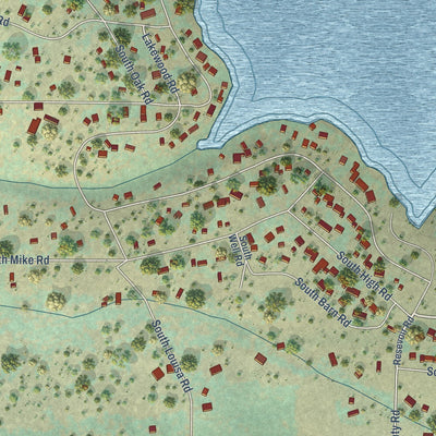 Close-up of the map of Pine Hollow, Oregon print showing street and building detail