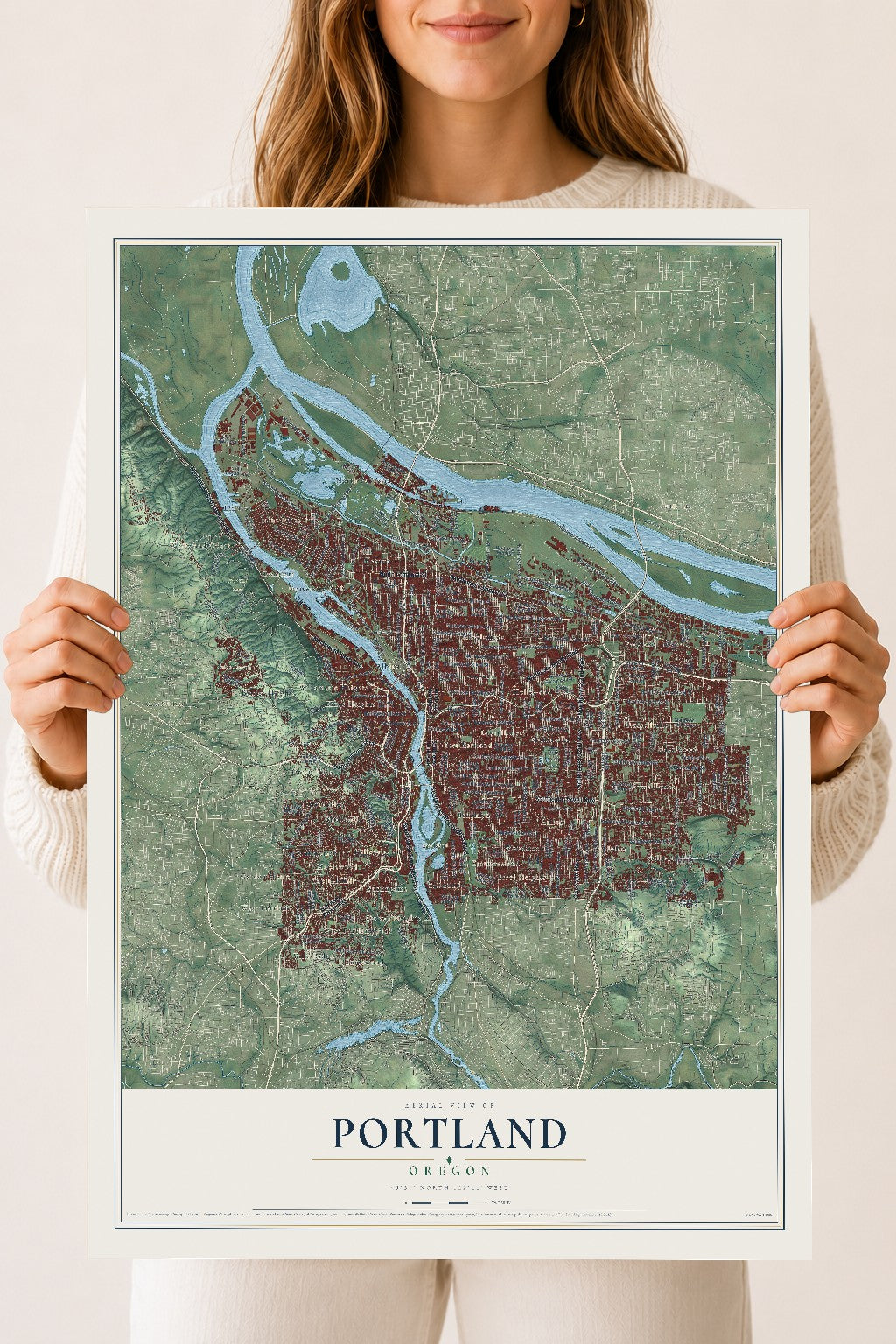 Map of Portland, Oregon, 18 x 24 inch unframed archival matte print