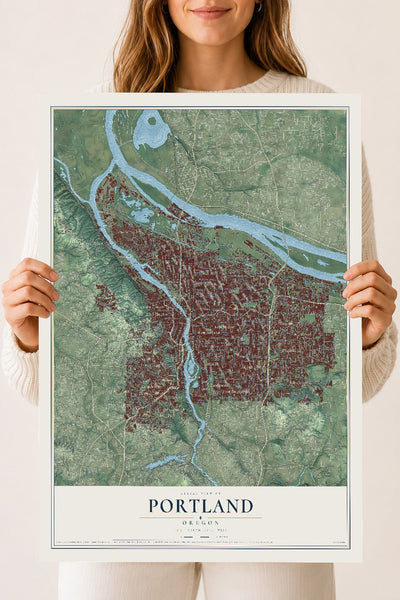 Map of Portland, Oregon, 18 x 24 inch unframed archival matte print