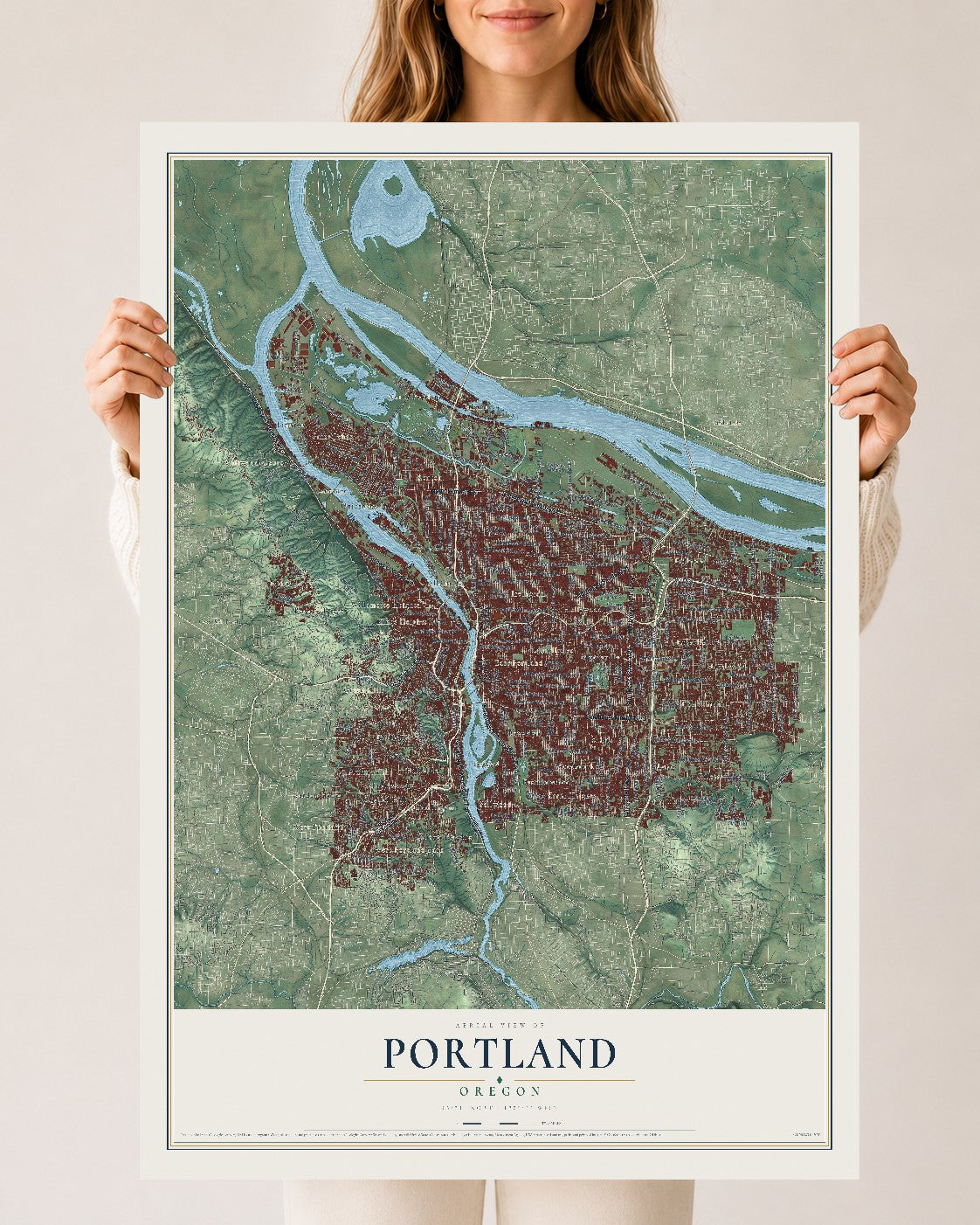 Map of Portland, Oregon, 24 x 36 inch unframed archival matte print