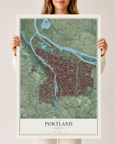 Map of Portland, Oregon, 24 x 36 inch unframed archival matte print