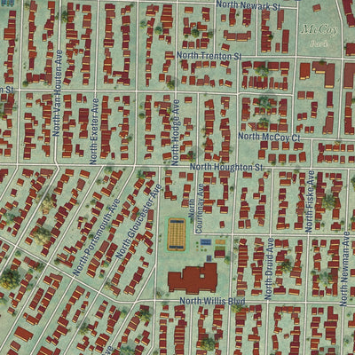 Close-up of the map of Portsmouth, Oregon print showing street and building detail