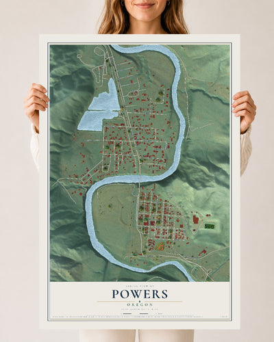 Map of Powers, Oregon, 24 x 36 inch unframed archival matte print