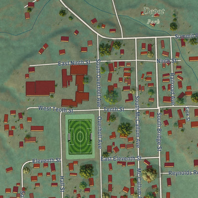 Second close-up of the map of Prairie City, Oregon print showing more streets and buildings