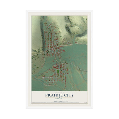 Map of Prairie City, Oregon, 12 x 18 inch print in a white wood frame