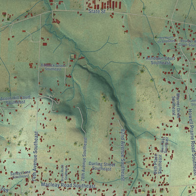 Close-up of the map of Pratum, Oregon print showing street and building detail
