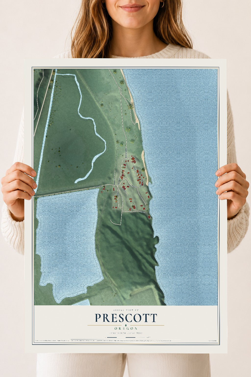 Map of Prescott, Oregon, 18 x 24 inch unframed archival matte print