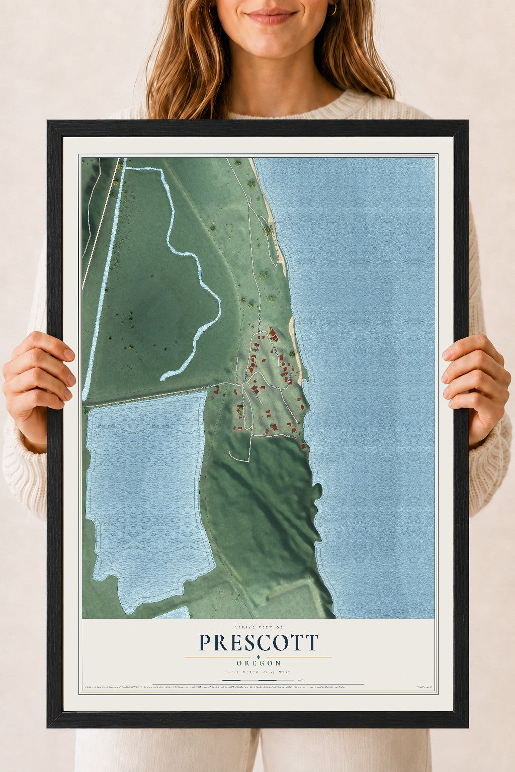 Map of Prescott, Oregon, 18 x 24 inch print in a black wood frame