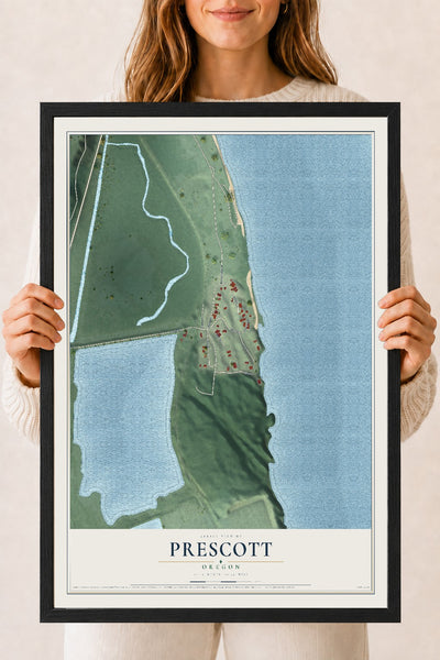 Map of Prescott, Oregon, 18 x 24 inch print in a black wood frame