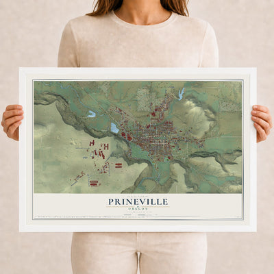 Map of Prineville, Oregon, 12 x 18 inch print in a white wood frame