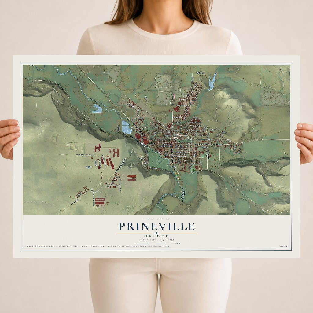 Map of Prineville, Oregon, 18 x 24 inch unframed archival matte print