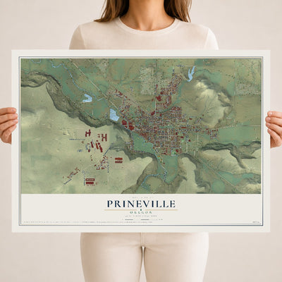 Map of Prineville, Oregon, 18 x 24 inch unframed archival matte print