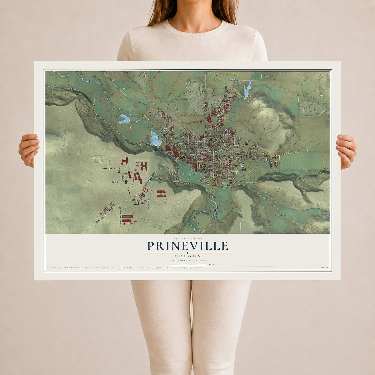 Map of Prineville, Oregon, 24 x 36 inch unframed archival matte print