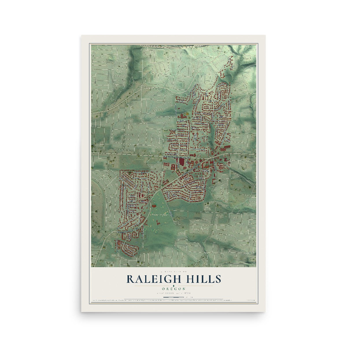 Map of Raleigh Hills, Oregon, 12 x 18 inch unframed archival matte print