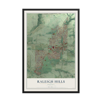 Map of Raleigh Hills, Oregon, 12 x 18 inch print in a black wood frame