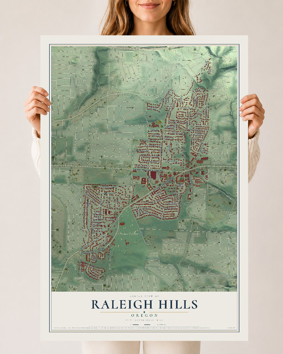 Map of Raleigh Hills, Oregon, 24 x 36 inch unframed archival matte print