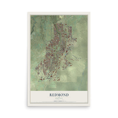 Map of Redmond, Oregon, 12 x 18 inch unframed archival matte print