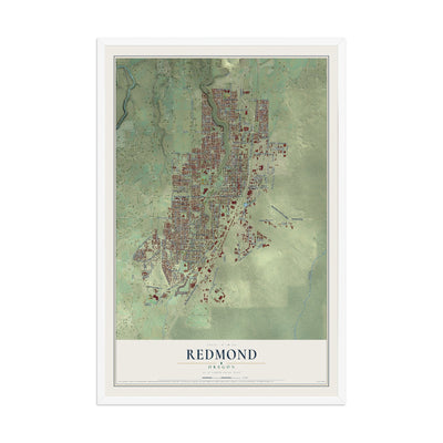 Map of Redmond, Oregon, 12 x 18 inch print in a white wood frame