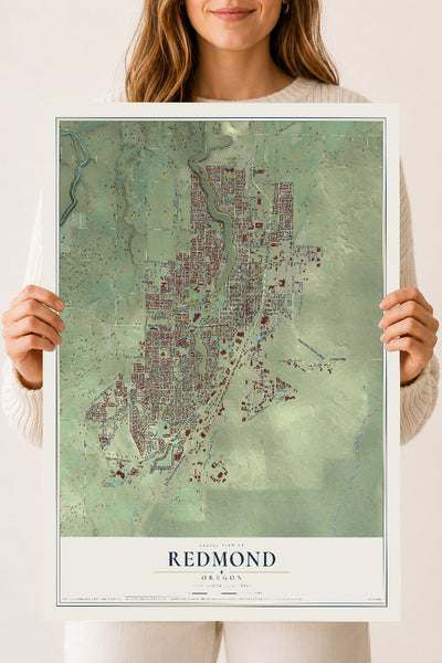 Map of Redmond, Oregon, 18 x 24 inch unframed archival matte print