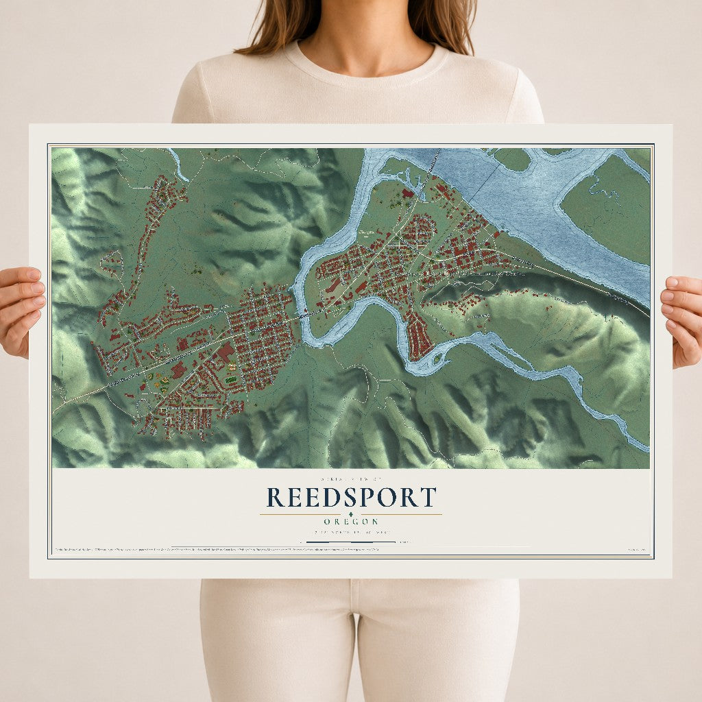Map of Reedsport, Oregon, 18 x 24 inch unframed archival matte print