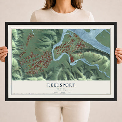 Map of Reedsport, Oregon, 18 x 24 inch print in a black wood frame
