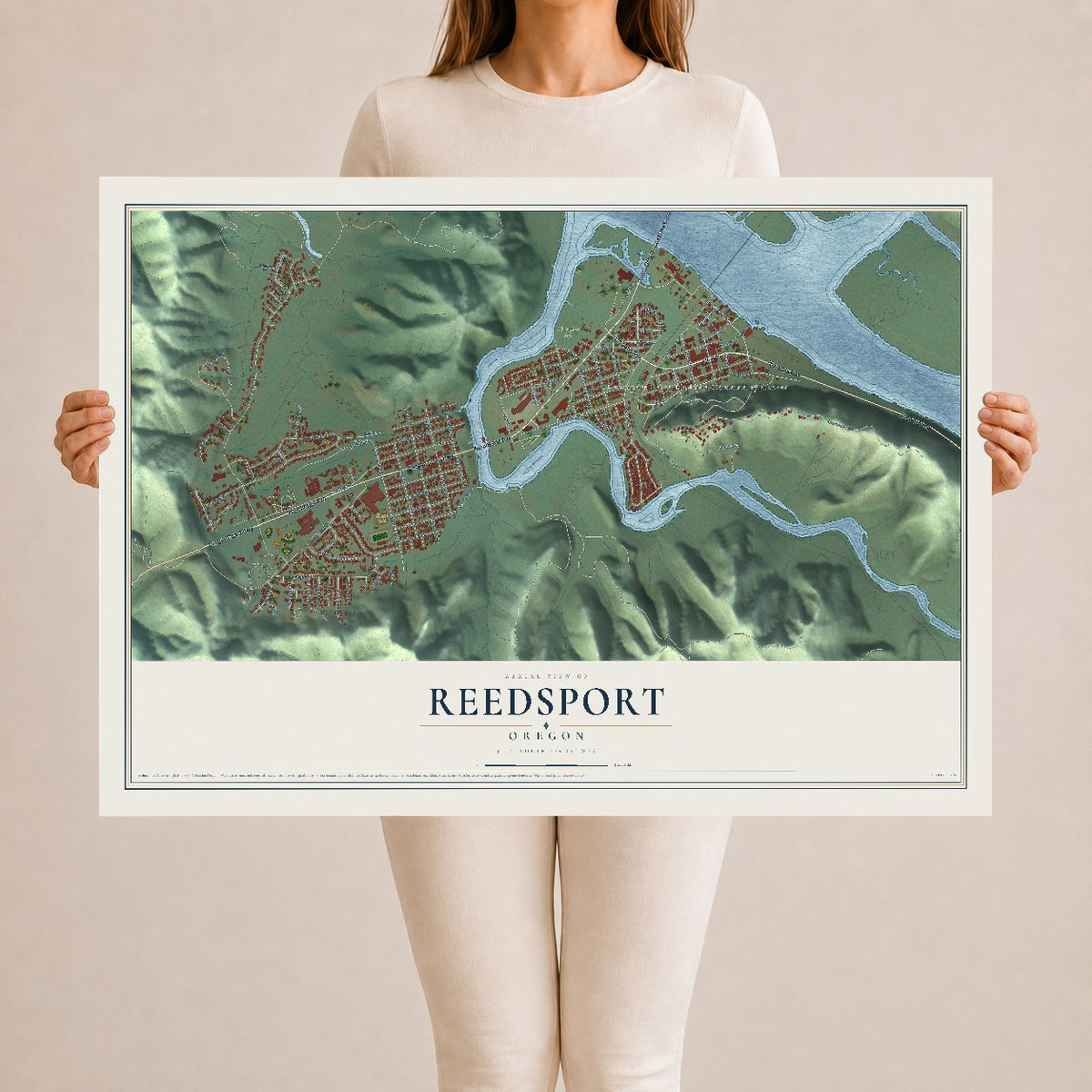 Map of Reedsport, Oregon, 24 x 36 inch unframed archival matte print