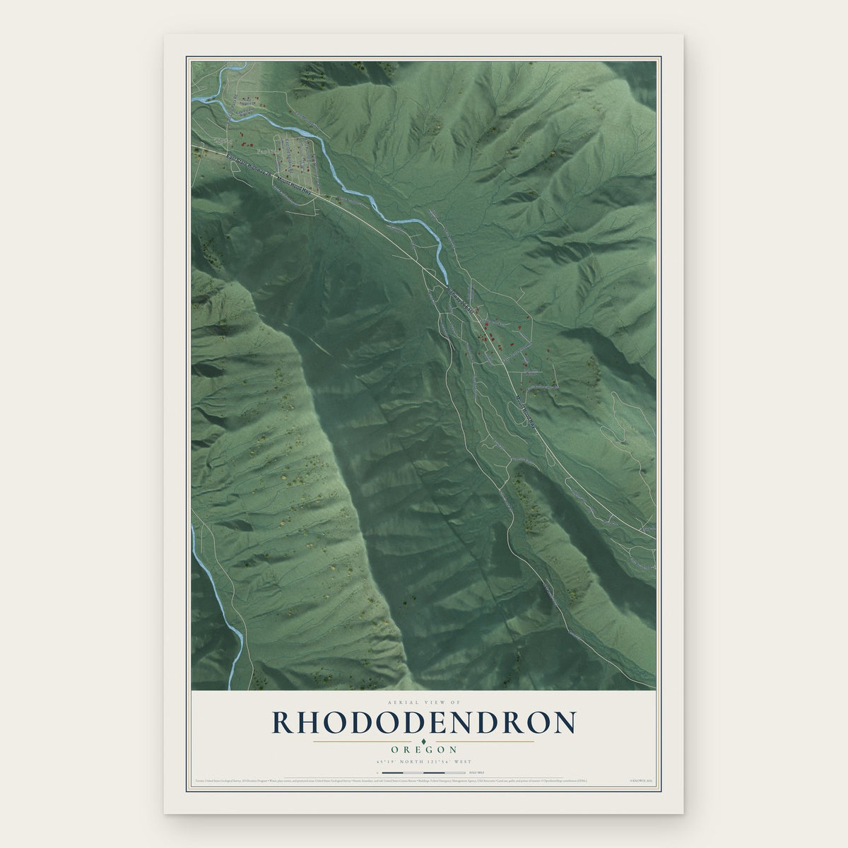 Rhododendron, Oregon map print, the full design