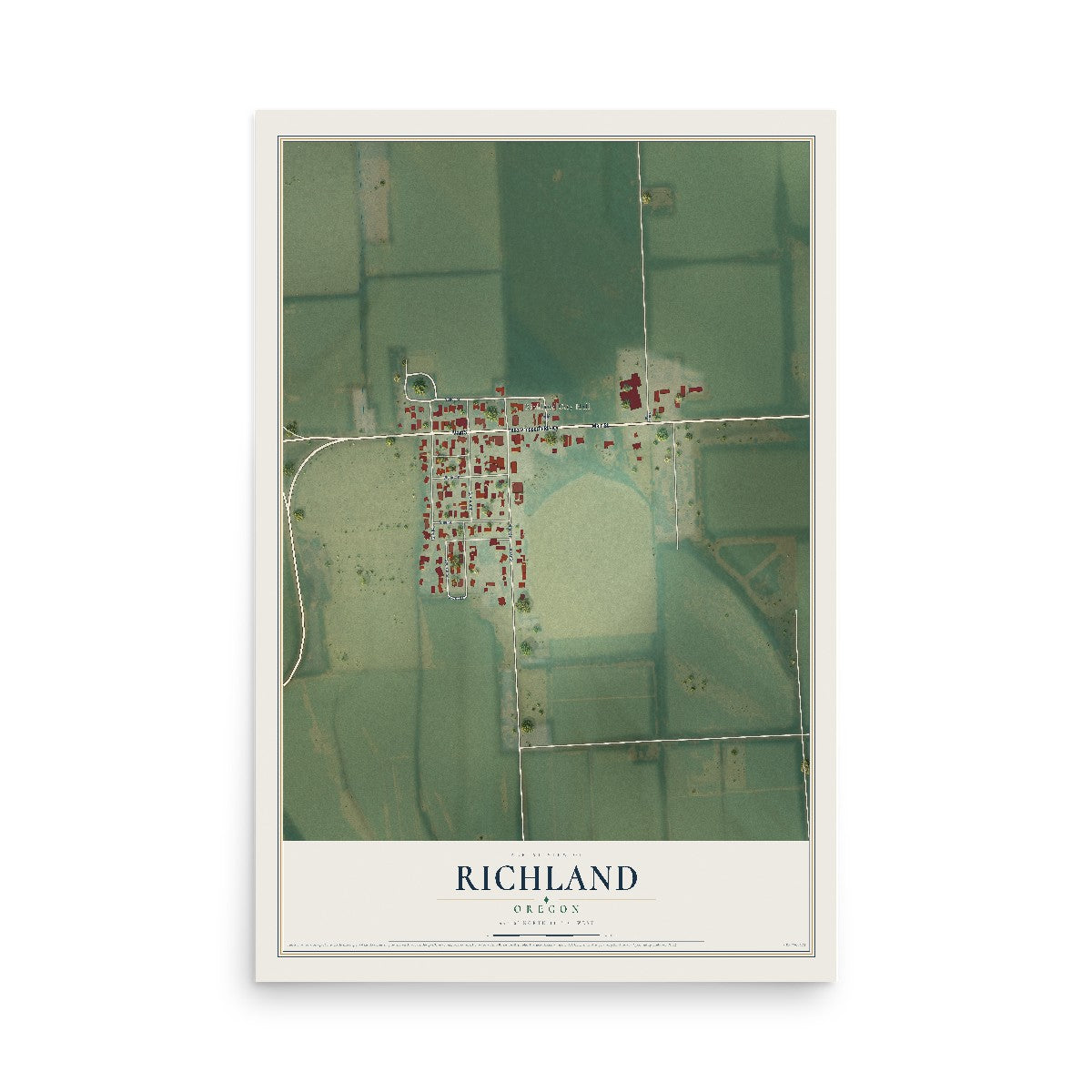Map of Richland, Oregon, 12 x 18 inch unframed archival matte print
