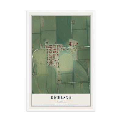 Map of Richland, Oregon, 12 x 18 inch print in a white wood frame