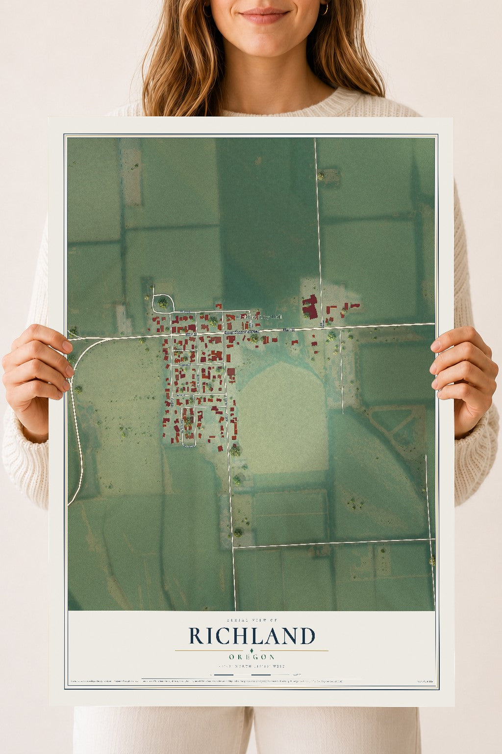 Map of Richland, Oregon, 18 x 24 inch unframed archival matte print