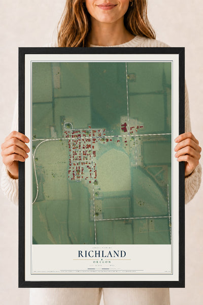 Map of Richland, Oregon, 18 x 24 inch print in a black wood frame