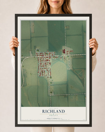 Map of Richland, Oregon, 24 x 36 inch print in a black wood frame