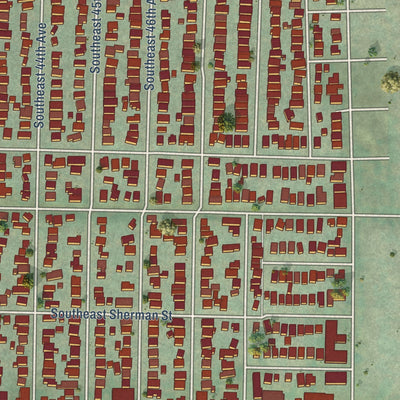 Close-up of the map of Richmond, Oregon print showing street and building detail