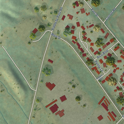 Second close-up of the map of Riddle, Oregon print showing more streets and buildings