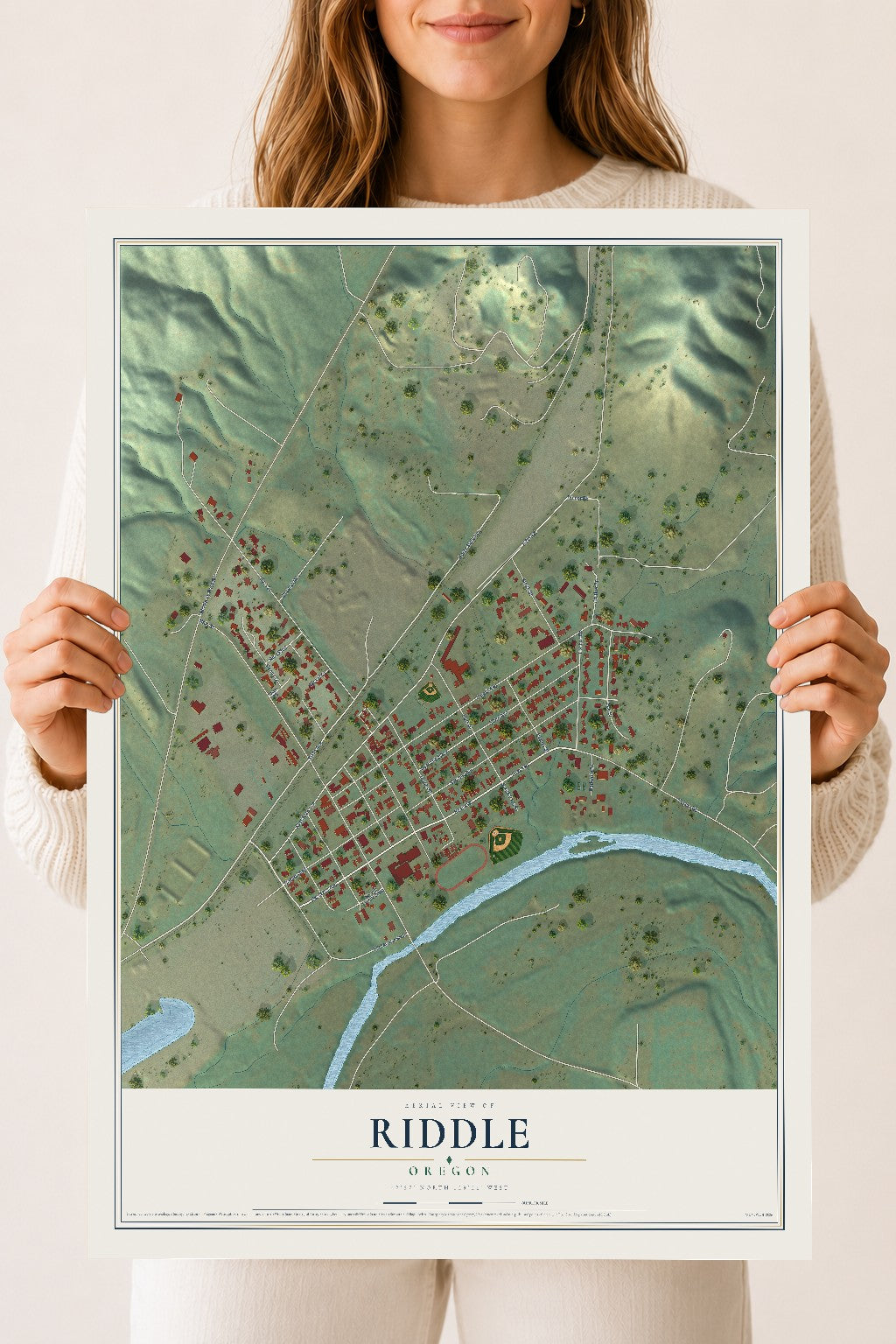 Map of Riddle, Oregon, 18 x 24 inch unframed archival matte print