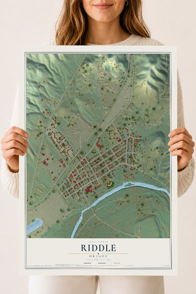 Map of Riddle, Oregon, 18 x 24 inch unframed archival matte print