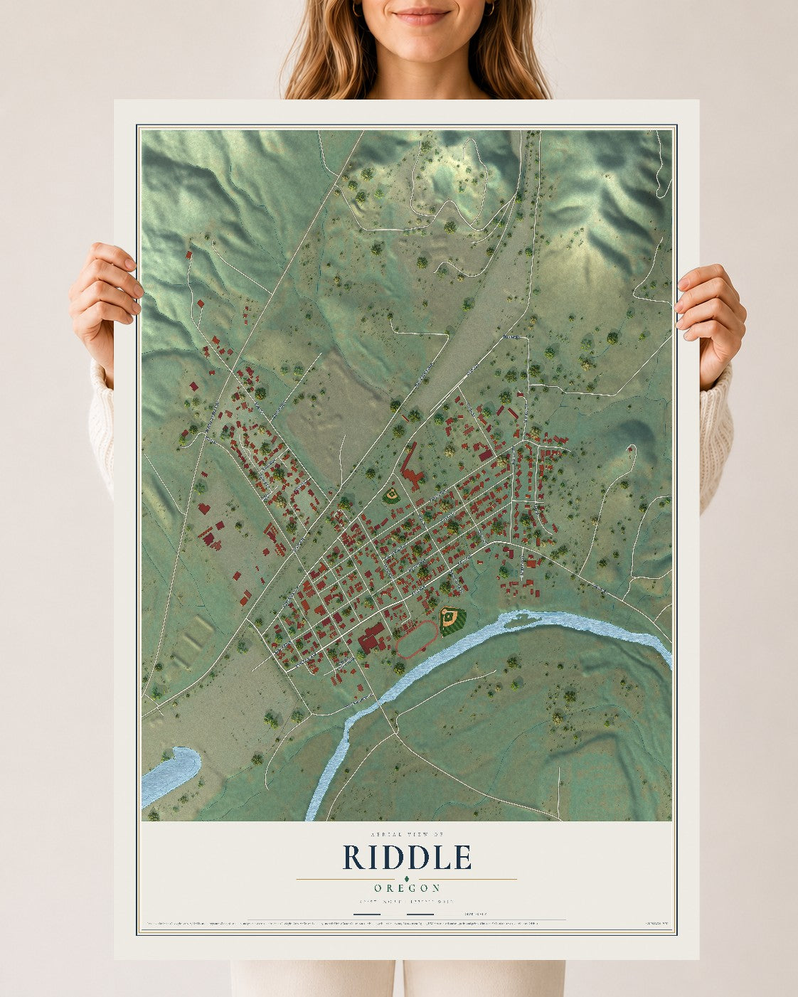 Map of Riddle, Oregon, 24 x 36 inch unframed archival matte print