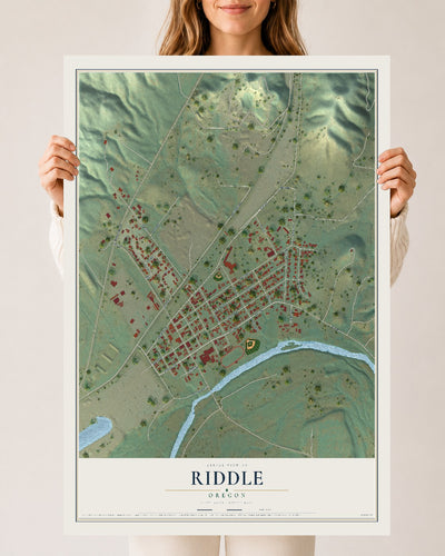 Map of Riddle, Oregon, 24 x 36 inch unframed archival matte print