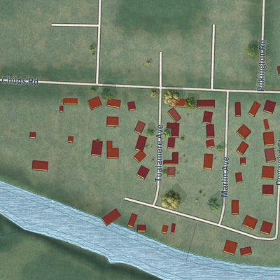 Second close-up of the map of Rivergrove, Oregon print showing more streets and buildings