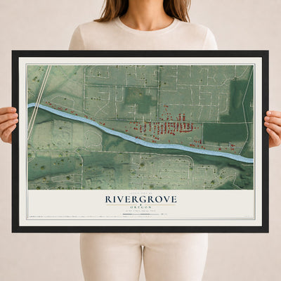 Map of Rivergrove, Oregon, 18 x 24 inch print in a black wood frame