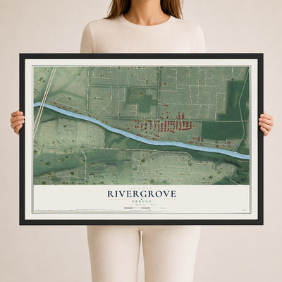 Map of Rivergrove, Oregon, 24 x 36 inch print in a black wood frame