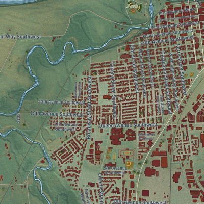 Close-up of the map of Riverside, Linn County, Oregon print showing street and building detail