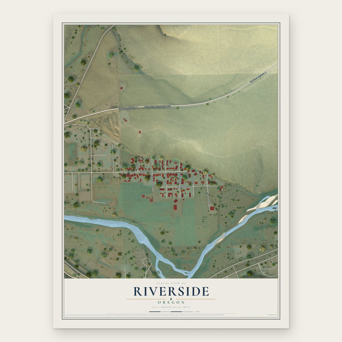Riverside, Oregon map print, the full design