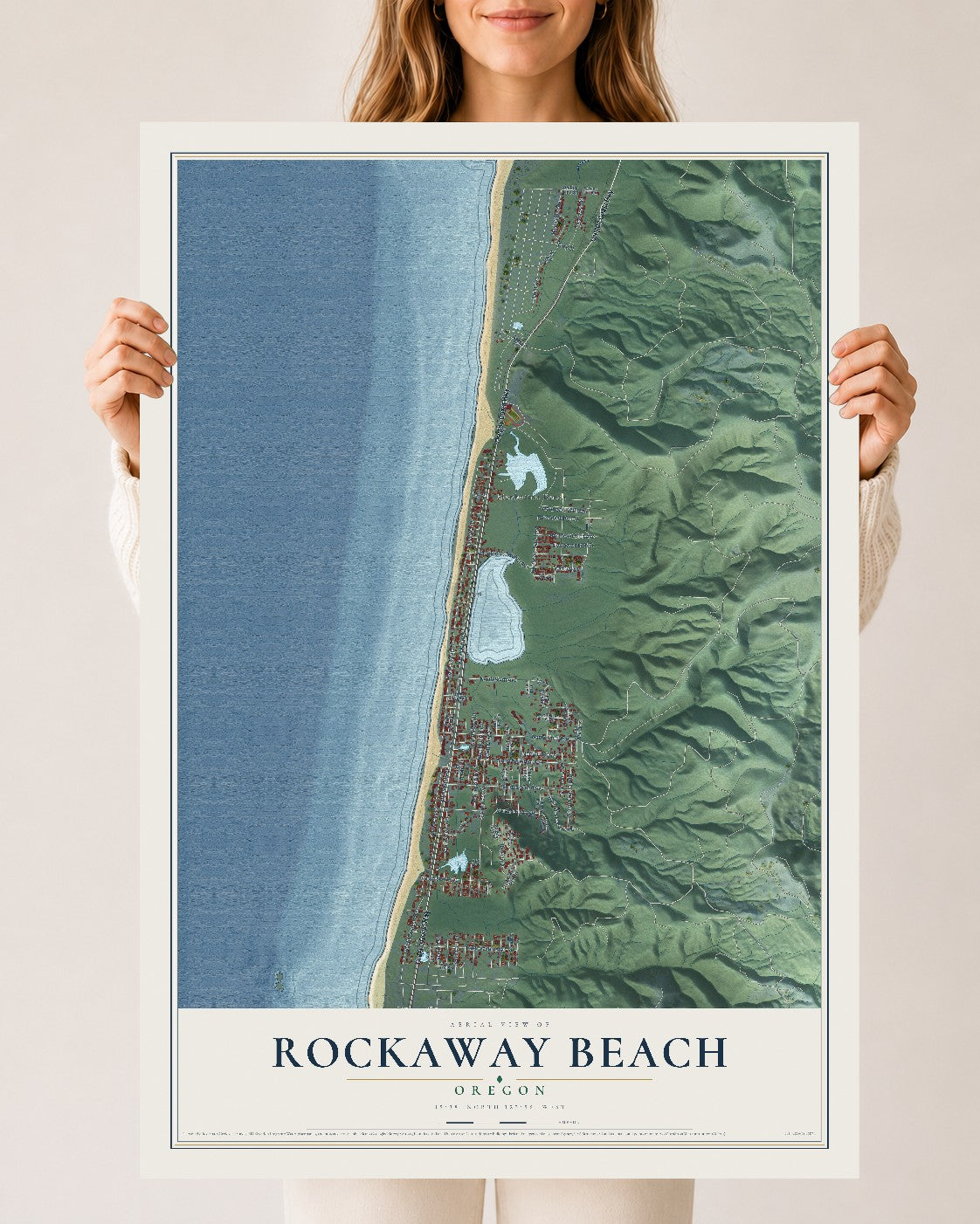 Map of Rockaway Beach, Oregon, 24 x 36 inch unframed archival matte print